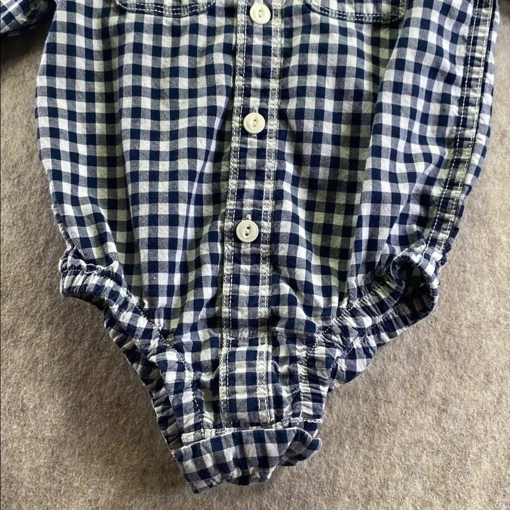 GAP Baby Blue Plaid Button Front Collared Shirt One Piece Size 6-12 Months